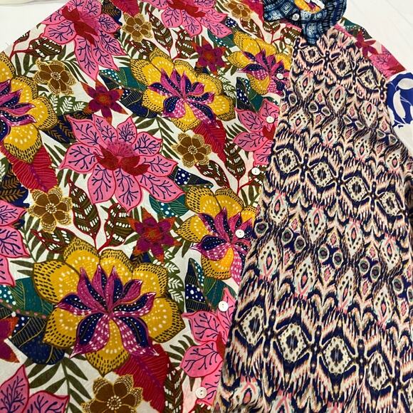 Rose + Olive Animal Floral Paisley Print Sheer Long Sleeve Collared Blouse M - Picture 2 of 9